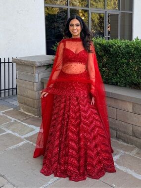 Red Seema Gujral Lehenga